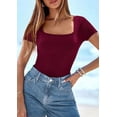 thumbnail image 3 of PRETTYGARDEN Short Sleeve Shirts for Women Summer Trendy Scoop Neck Ribbed Tops Spring Casual Slim Fitted Basic Tees, 3 of 10