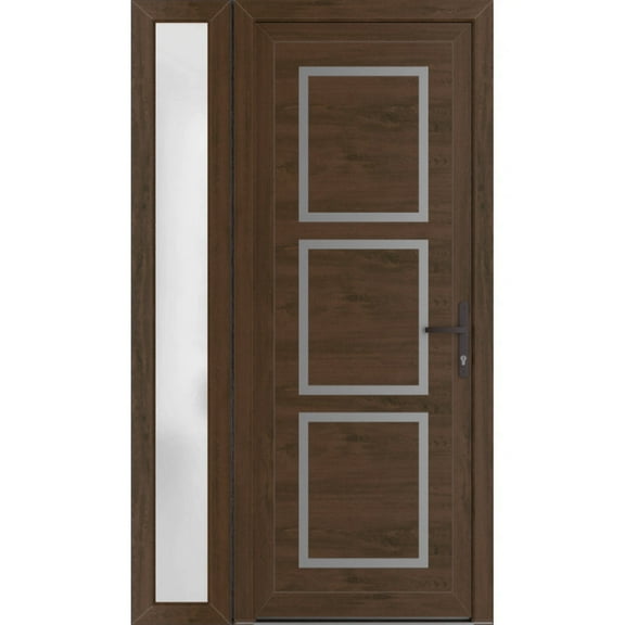 Front Exterior Prehung Metal-Plastic Door Frosted Glass | Manux 8661 Walnut | Side Sidelite Transom | Office Commercial and Residential Doors Entrance Patio Garage 48 x 80 (W36 12x80) Left-hand
