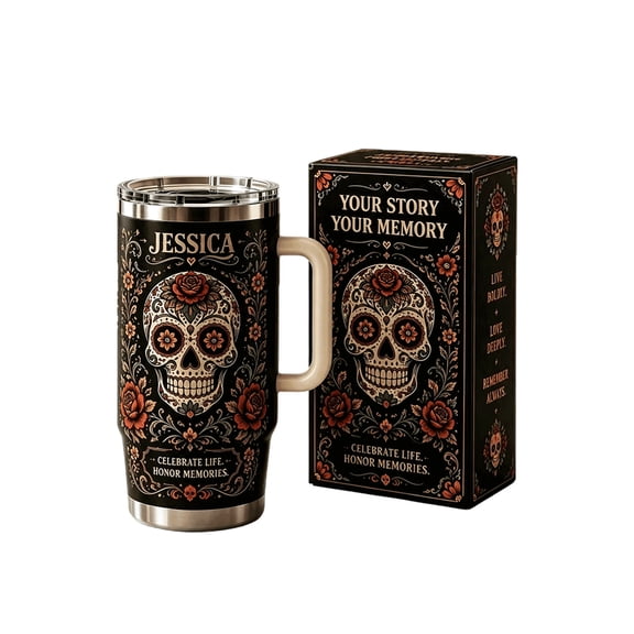 Gothic Skull Stainless Steel Insulated Travel Tumbler With Handle & Lid, 17oz Vacuum Coffee Mug for Hot Cold Drinks