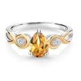 thumbnail image 2 of Gem Stone King 1.16 Ct Pear Shape Yellow Citrine 925 Silver and 10K Yellow Gold E-F Lab Grown Diamond Ring, 2 of 4