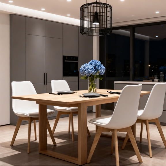 Dining Chairs Set of 4, Mid Century Modern Kitchen Chairs with PU Leather Seat and Wood Legs, White, for Indoor and Outdoor Use