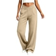 thumbnail image 6 of Ovbmpzd Beige Pants Yoga Wide-Leg High Wasited Active Loose Leggings Tummy Control Casual Leggings With Pockets,S, 6 of 6