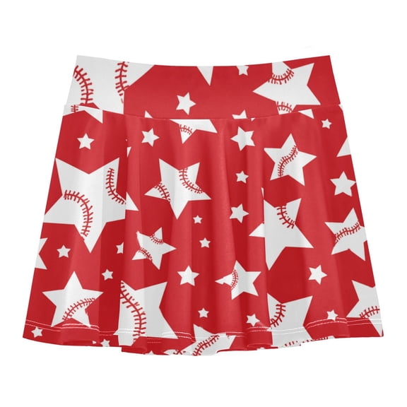 Girls' Skorts Elastic Waist Skorts with Inner Shorts Athletic Workout Shorts Skirts Five-pointed Star Baseball Pattern X-Small