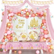 Hombae Prince Birthday CORNET Party Decorations, Birthday Decorations for Upon a Time Party Supplies, Pink Fairytale Theme Backdrop Balloon Banner Tablecloth Cake Topper Plates, Napkins, Forks