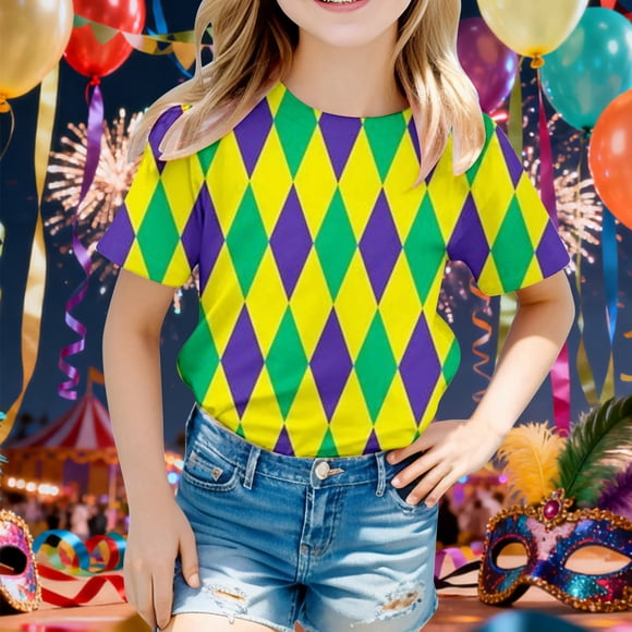 Toddler Girls Carnival T-shirt Carnival T-shirt Red Short Sleeve Festival Party Top Comfortable Blend Girls Clothes 2-3 Years