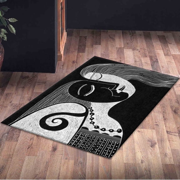 Modern Rug, Indoor Rugs, Modern Rug, Woman Drawing Rugs, Gift For Her Rug, Drawing Black and White Rug, Anti-Slip Carpet Rugs, Girl Room Rug, 5.2'x7.5' - 160x230 cm