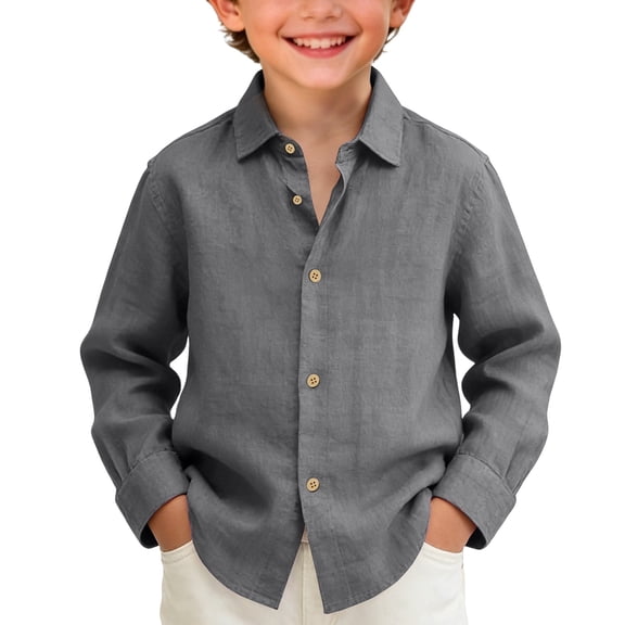 Mercatoo Boys Long Sleeve Cotton Linen Button Down Shirts Summer Beach Vacation Shirt for Youth Kids Solid Classic Soft Casual Tops