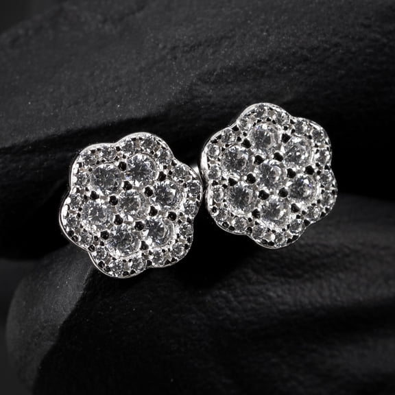 2Ct Round cut lab Created Diamond Mens Stud Earrings 14K White gold Plated