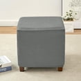 thumbnail image 2 of CHUNTIAN Stretch Ottoman Covers, Soft Square Ottoman Slipcover Jacquard Storage Stool Cover Footstool Slipcover for Living Room Furniture Protector (Navy), 2 of 5