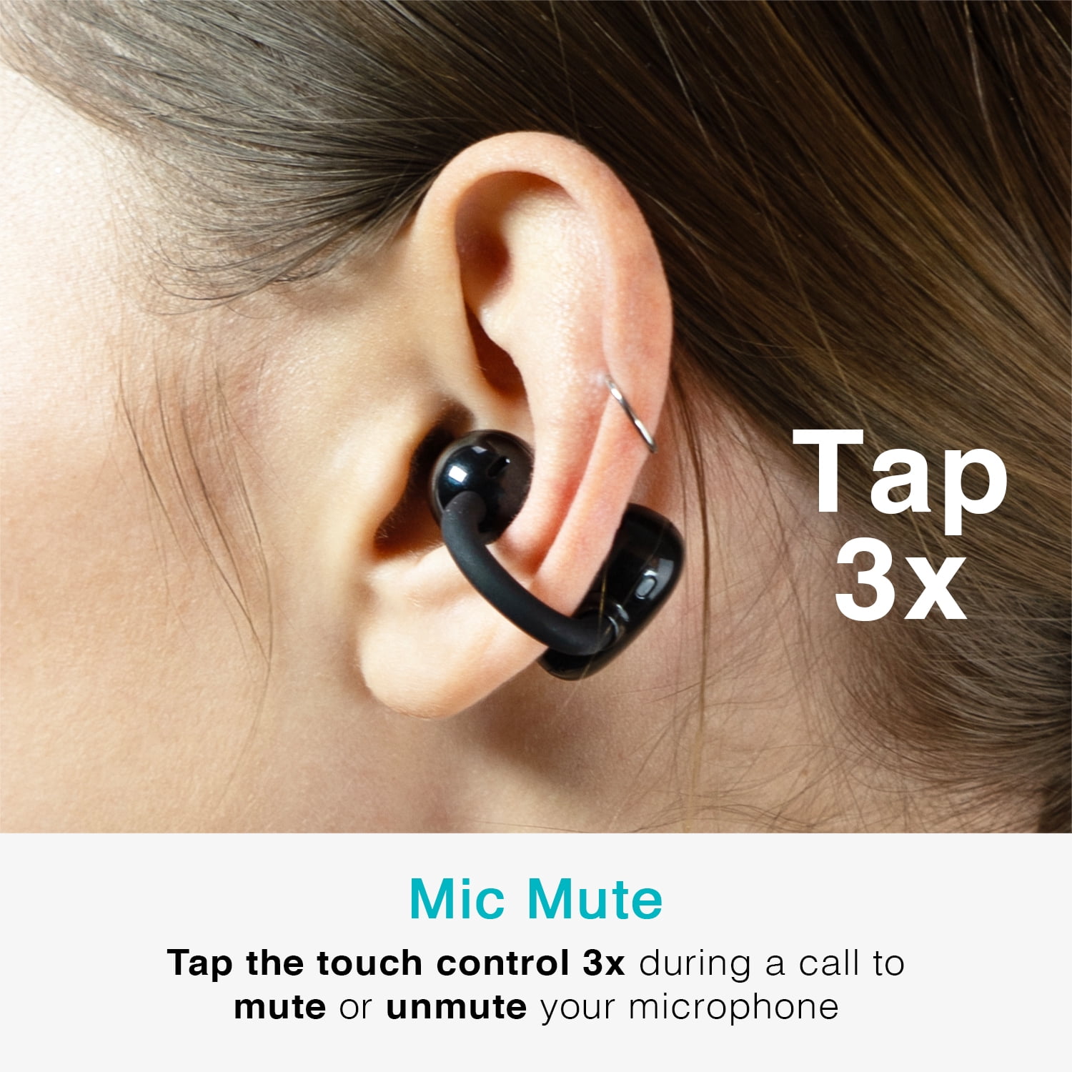 MEE audio Pebbles Air Open Ear True Wireless Earbuds: Earclip Headphones with Headset (Onyx)