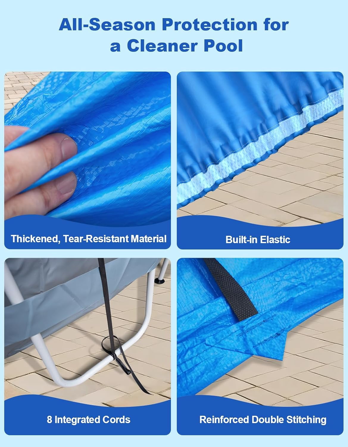 20’ x 12’ Oval Pool Cover for Above Ground Pools, Built-in Elastic & 8 Integrated Cords, Easy 20s Setup, Above Ground Swimming Pool Cover Fits 20’ x12’ & 18’x9’ Pools