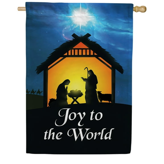America Forever Holy Nativity House Flag 28 x 40 inch Double Sided, Joy To The World Banner Three Wise Men Christmas Outdoor Decor, Religious Holiday Yard Display Celebration Decorations