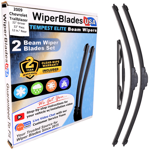 2009 Chevrolet Trailblazer Beam Wiper Blades Wipers w/2yr Warranty (Set of 3) w/Rear Wiper (WiperBladesUSA)
