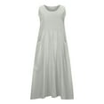thumbnail image 6 of Aboser Women's Summer Cotton Linen Long Dresses Flowy Sleeveless Sun Dress Plus Size Plain Dresses Loose Comfy Beach Vacation Dress with Pockets Gray L, 6 of 7