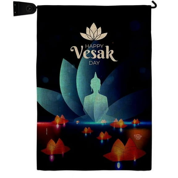 Ornament Collection GS190177-DB-04 Happy Vesak Day Religious 13 x 18.5. in. Double-Sided Decorative Horizontal House Garden Flag Set for Decoration Banner Yard Gift
