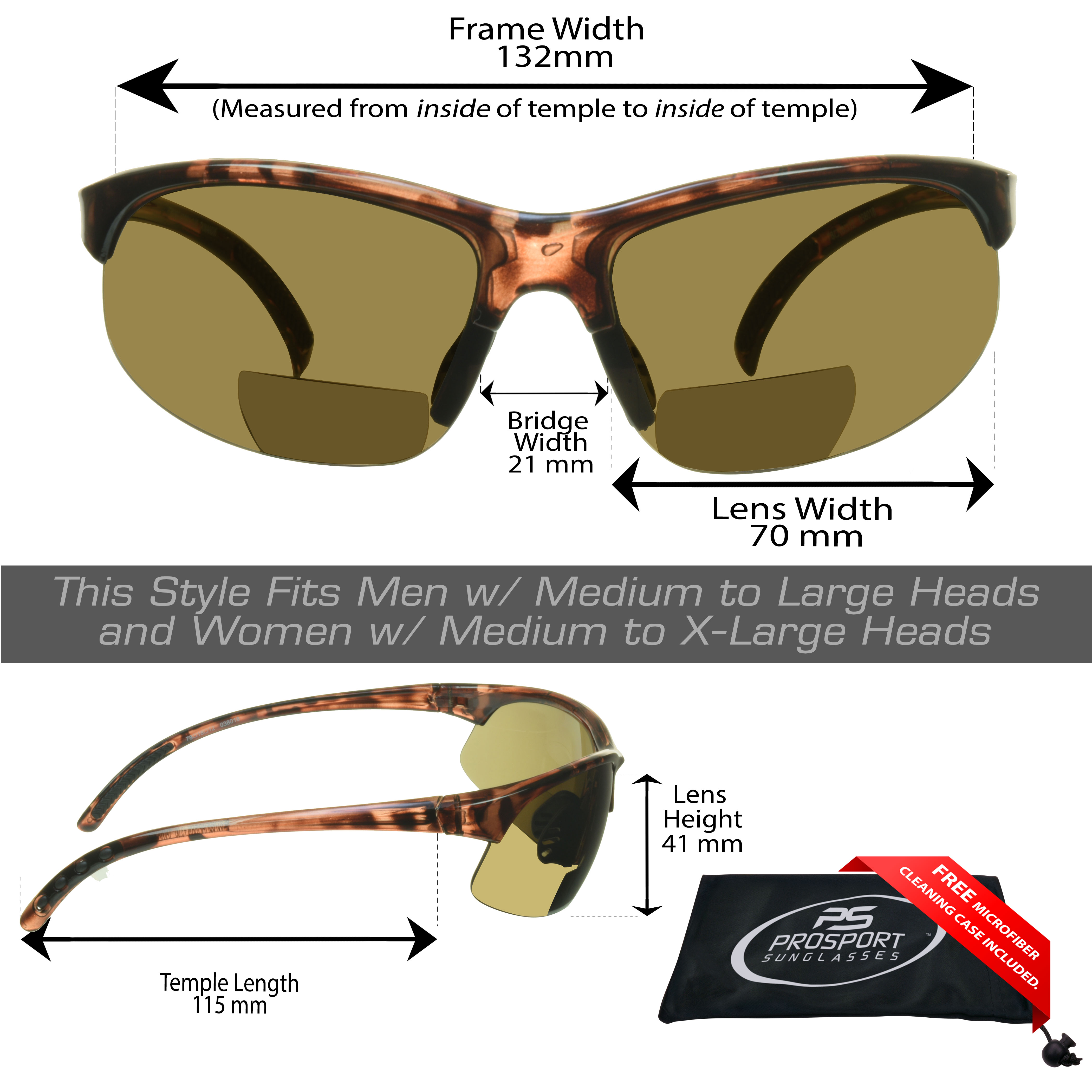 proSPORT Bifocal Reader Sunglasses 1.75 Dark Brown Lens Sport Wrap Polycarbonate Lens Golf Cycling Driving Running Tennis Motorcycle Men Women - image 2 of 5