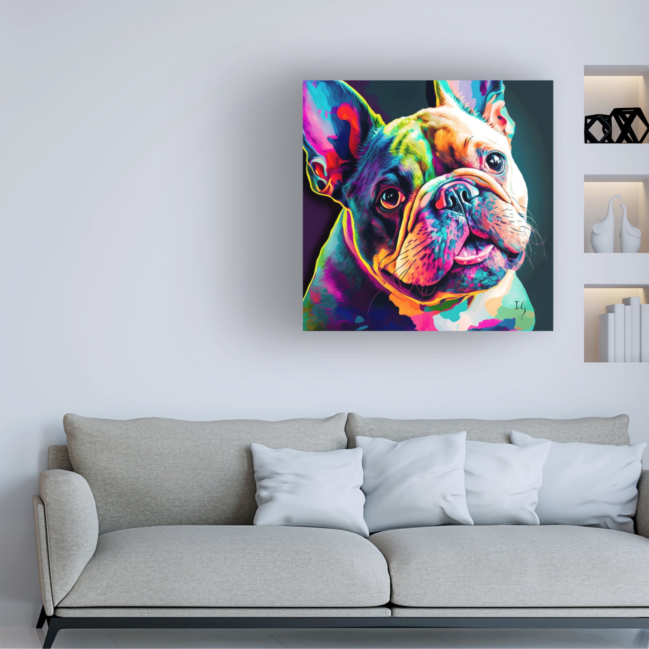 Canvas Wall Art - Ivan Guaderrama 'Vivid Bulldog Stare' Wall Art for Living Room, Bedroom, or Office Décor by Trademark Fine Art - 14 x 14 Inches