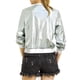 thumbnail image 3 of CHAQUETA BOMBER CORTA METÁLICA CON CREMALLERA Y CUELLO ALTO PARA MUJERES CHIC CASUAL 3XL PLATA CLARA, 3 of 8