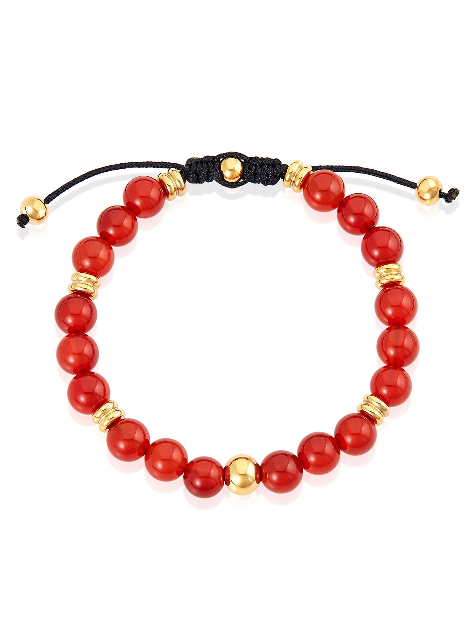 Coastal Jewelry Men's Red Agate Stone and Gold Plated Stainless Steel Beaded Adjustable Bracelet (8mm)