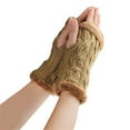 thumbnail image 3 of CYSFASHION Fingerless Gloves for Women Half Touchscreen Stretchy Wool Cold Weather Warm Knit Womens Mittens Blackish Green, 3 of 3