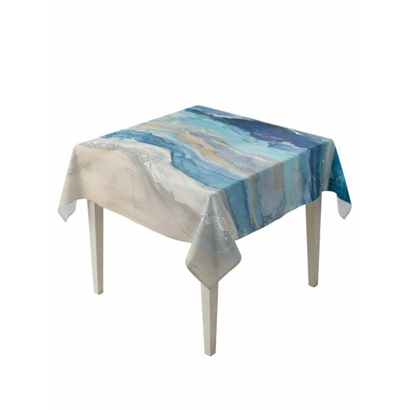 Blue Coastal Table Cloth, Summer Beach Nautical Abstract Art Waterproof Tablecloth for Square Tables, Reusable Washable Fabric Table Cover for Restaurant Kitchen Dining Tables 60"x60"