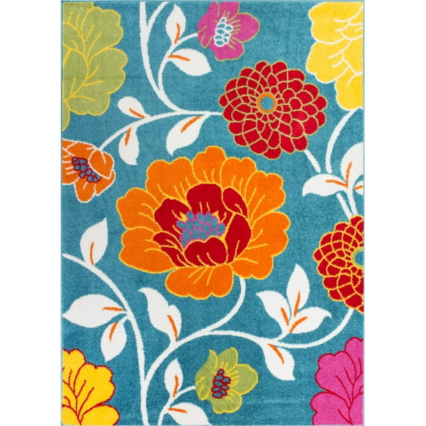 Well Woven StarBright Daisy Flowers Modern Floral Blue 5' x 7' Area Rug