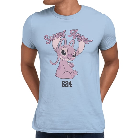 Disney Lilo & Stitch Sweet Angel 624 Sparkle Men's T Shirt (Light Blue, S-XXXL)