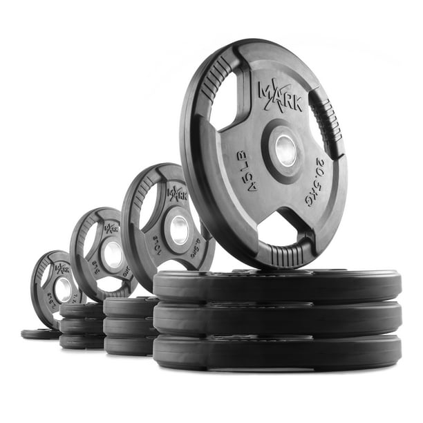 Xmark Rubber Coated Tri Grip Olympic Plate Weights 245 Lb Set Walmart Com