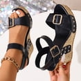 thumbnail image 5 of Rokment Womens Wedge Dressy Sandals Fashion Casual Leather Buckles Platform Height Increasing Heeled Dress Sandals for Woman Summer Business Office Work Black Size 8.5, 5 of 7