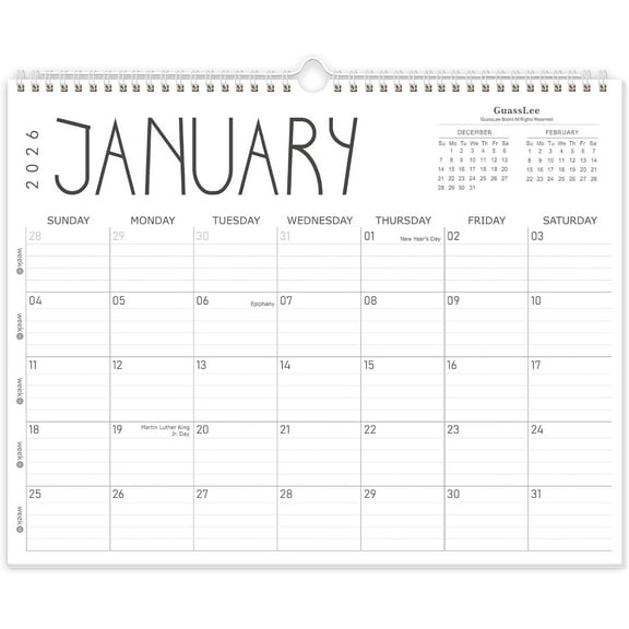 GuassLee Wall Calendar 2026 Calendar from January to December, 14" X 11" Paper Monthly Planner Wall Hanging Calendar with Thick Paper for Office Home Planning & Organizing