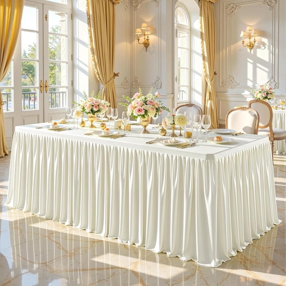 2 Packs Ivory Spandex Tablecloths Rectangle Tables 8ft