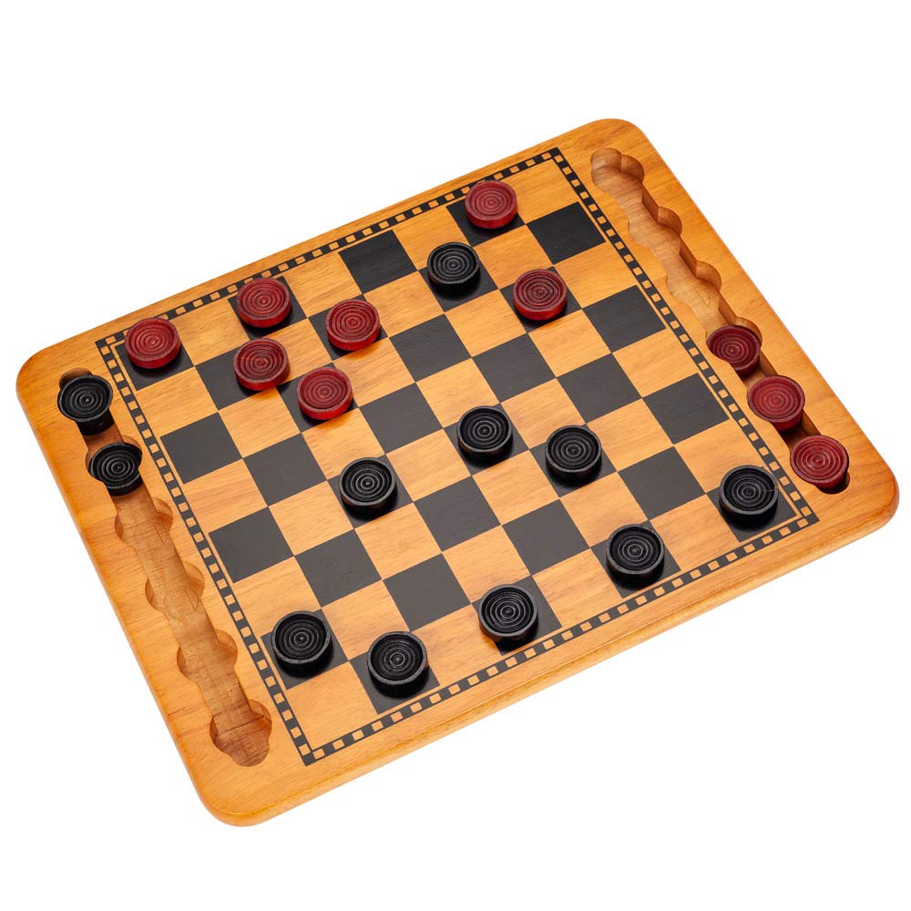 WE Games Vintage Checkers Board Game Set with 14.5 inch Solid Wood Board and 24 Red/Black Checkers