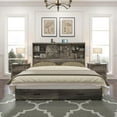 thumbnail image 7 of VanAcc King Size Wooden Platform Storage Bed Frame with 51.2" Wood Bookcase Headboard(Rustic Grey), 7 of 7
