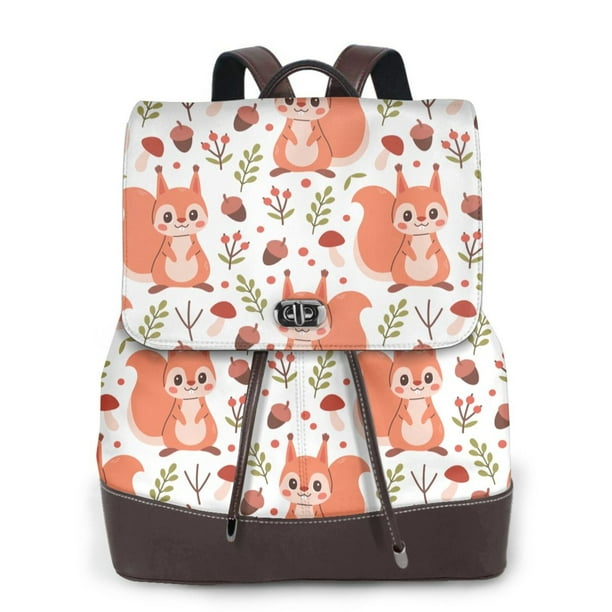 Easygdp Squirrel And Mochila de Cuero para Mujeres, Bolso de Hombro, Bolsos de Mano de Moda para Trabajo y Viajes