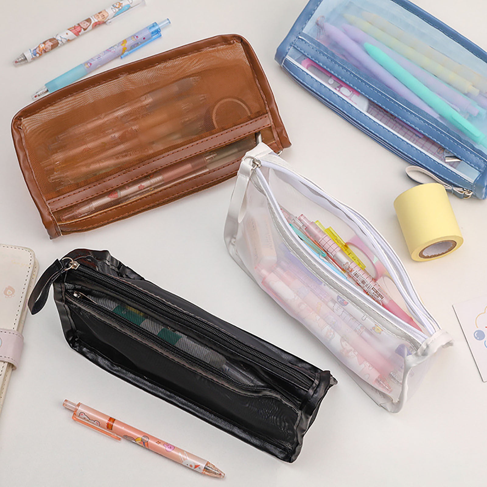 Wekity Pencil Case Set, Clear Exam Pencil Pouch, Mesh Zipper Pen