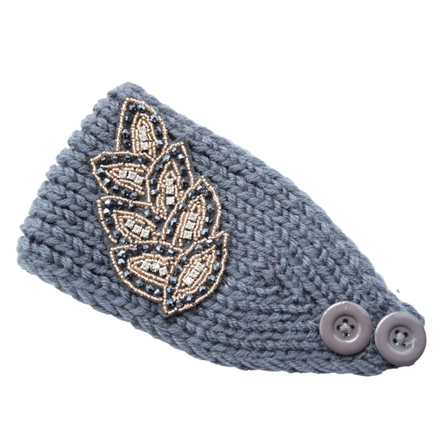 Sonducket Diademas de ganchillo para invierno a prueba de viento con diamantes de imitación, Protector de cabeza, diademas universales, Accesorio para el cabello Gris oscuro