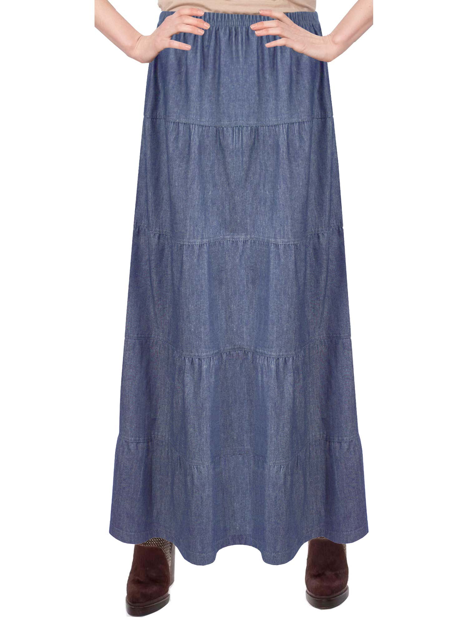 Tiered Long Denim Prairie Skirt 