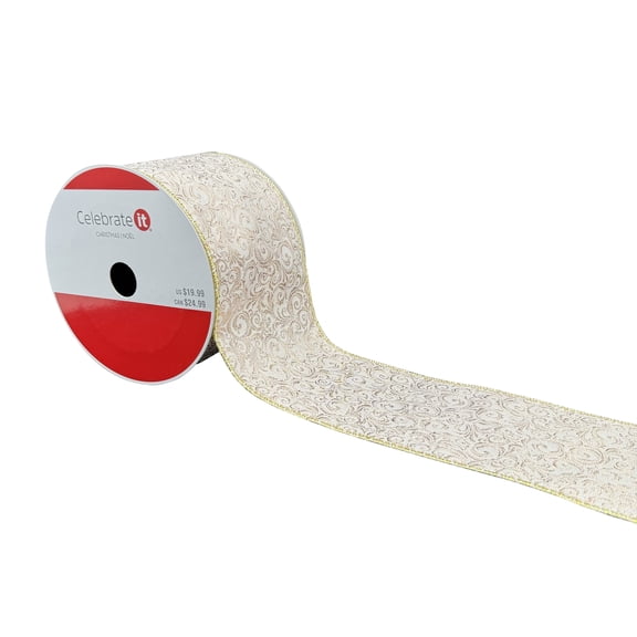 3.5" x 15ft. Blush Scroll Wired Ribbon by Celebrate It™ Christmas - Christmas Ribbon for Home Decor and Crafting