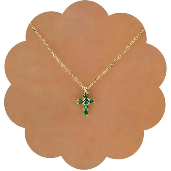 Vintage Emerald Cross Choker Necklace Green Crystal Cross Pendant Necklace Religious Cross Necklace Minimalist Gold Chain Necklace Jewelry for Women