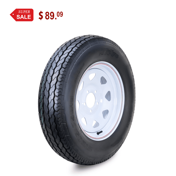 Free Country Trailer Tire & wheel ST205/75D15 6-Ply C 101L 5 Lug on 4.5" PCD White Mod Rim