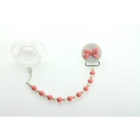 Baby Swarovski Pearls Pacifier Clip with Bow