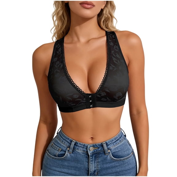 APEXFWDT Front Closure Minimizer Wireless Bra Women Lace Wireless Bras Comfortable Wide Strap Wire-Free Bras