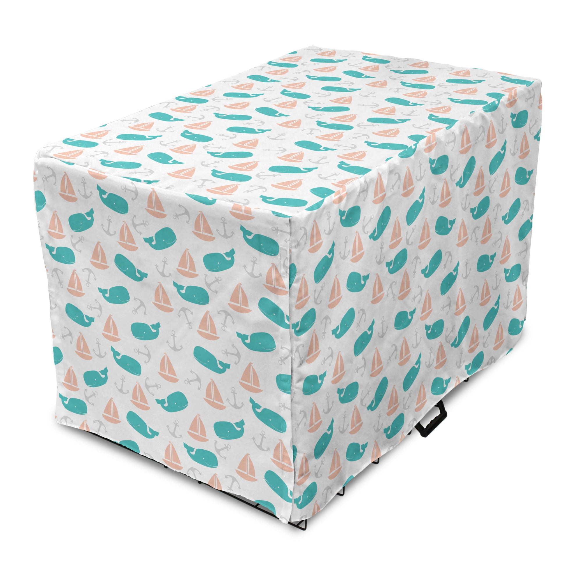 Image showcasing Nautical Dog Crate Cover, Marine Themed Repetitive Sailboats Anchors ...