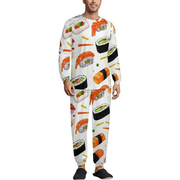 Sushi Men's Pajama Set Sleepwear Pjs Lightweight Long Sleeve Crewneck Shirts and Bottoms Soft Comfy Sleep Sets XS