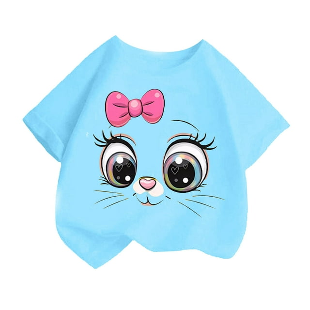 T-shirt à Manches Courtes Imprimé Mignon pour Filles, Été, Décontracté, Mode, Long, Rayé, Taille 8