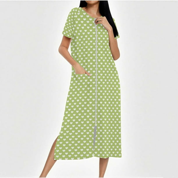 Camisón largo con cremallera para mujer, bata de punto, largo completo, color degradado, con bolsillos