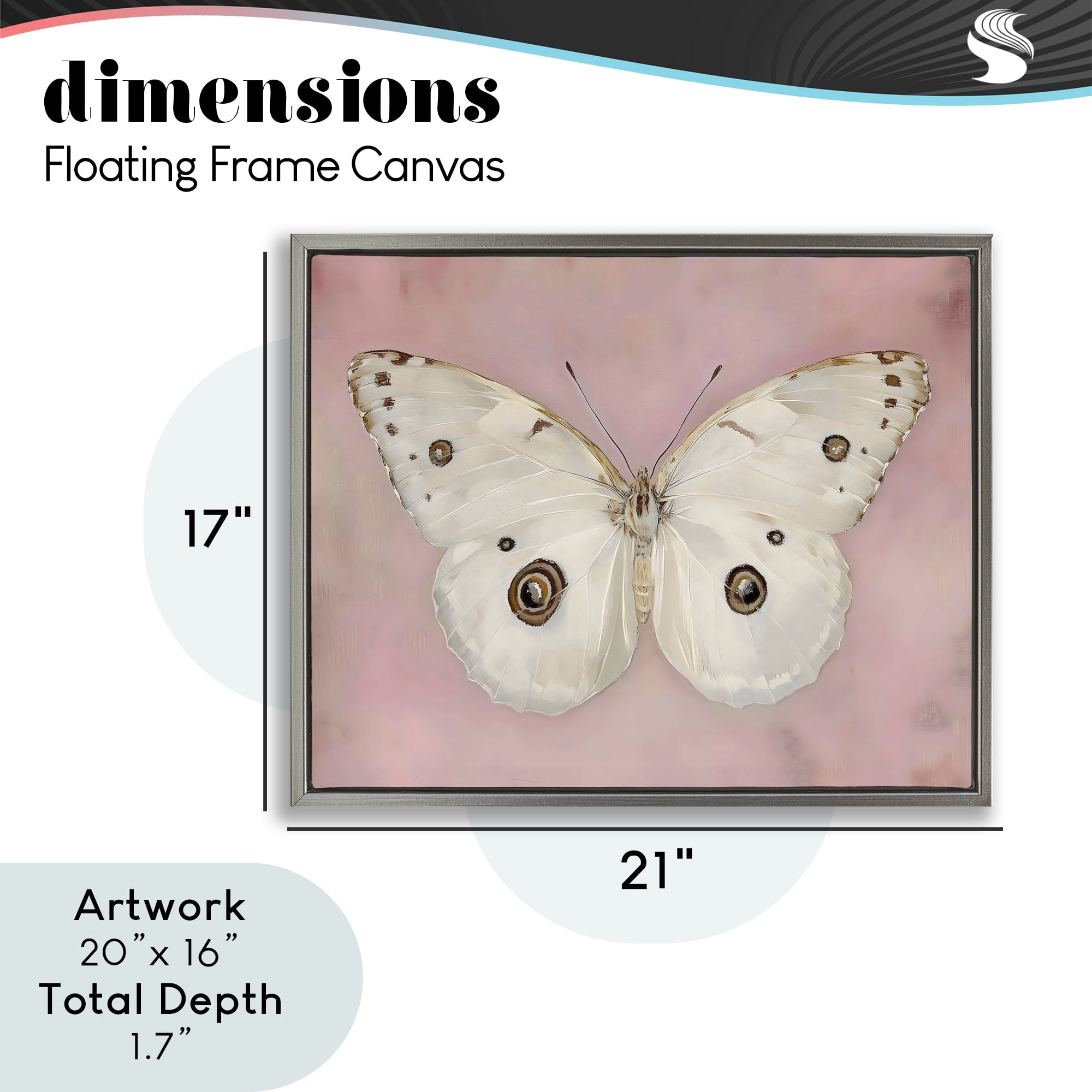 Stupell Industries Gossamer Butterfly on Blush Background Gray Framed Floater Canvas Wall Art, design by Arlington Prints