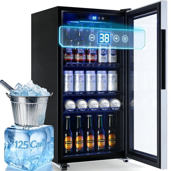 Oranleaf 125 Can Beverage Refrigerator and 3.6 Cu.ft Cooler Mini Fridge with Glass Door for Home, Office