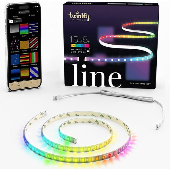 Twinkly Line – Extension Kit App-Controlled Adhesive   Magnetic LED Light Strip with RGB (16 Million Colors) LEDs. Extendable. 5 feet. White Strip. Indoor Smart Home Decoration Light