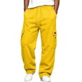 thumbnail image 2 of Men's Wide Leg Cargo Pants High Waisted Drawtring Baggy Adjustable Casual Loose Fit Warm Trousers Hiking Work Pant with Multi Pockets Yellow 4XL, 2 of 9